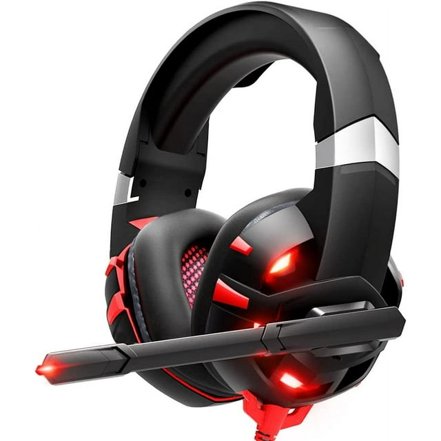 Xbox Headset, Gaming Headset with 7.1 Surround Sound Stereo, PS4 Headset with Noise Canceling Mic & LED Light, Compatible with Xbox Series X/S, PS4, PS5, PC (Red), (K2)