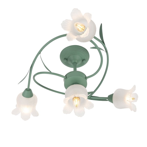 Ceiling Light, 4-Light Green Glass Flush Mount Ceiling Light Fixture, 3 1 Arm Modern Pendant Light with E12 Sockets for Living Room Bedroom