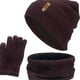 thumbnail image 3 of Gorro de invierno, conjunto de bufanda, forro interior de forro suave, gran cálido, gorro de punto elástico, calentador de cuello elástico para - Vino rojo Soledad Sombrero Bufanda y Guantes, 3 of 5