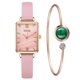 thumbnail image 1 of Relojes de mujer, reloj cuadrado de cuarzo a la moda para mujer, conjunto de pulsera, esfera verde, malla de oro rosa Simple, relojes de lujo para mujer, 1 of 5