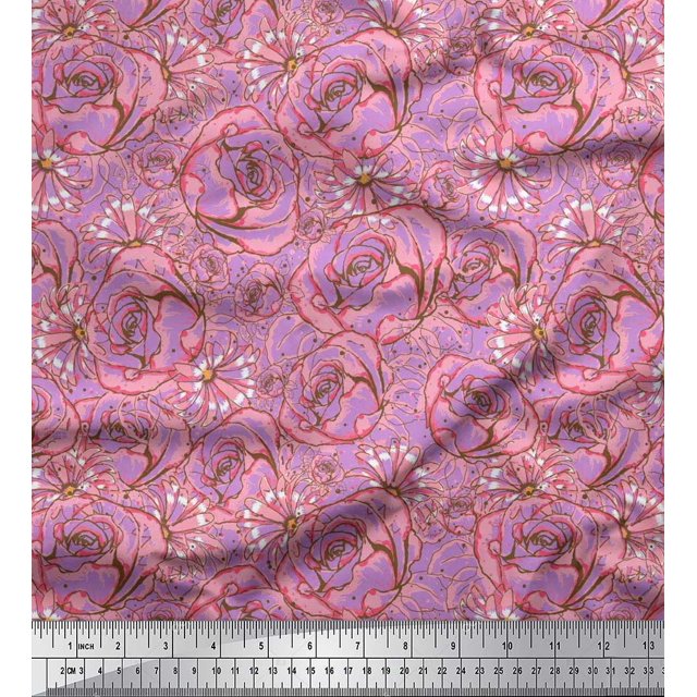 Soimoi Tissu en Velours à Pois et Roses Imprimé Floral au Mètre 58 Pouces de Large