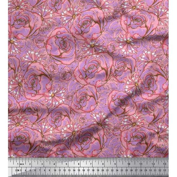 Soimoi Rayon Fabric Dot & Rose Floral Printed Craft Fabric by the Yard 56 Inch Wide