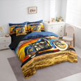 thumbnail image 2 of Castle Fairy Vintage Motorcycle Twin Bedding Sets 7-Piece for Teens, Sunset Art Bedding Comforter Set for Bedroom, Blue Orange,Black Reversible, 2 of 7