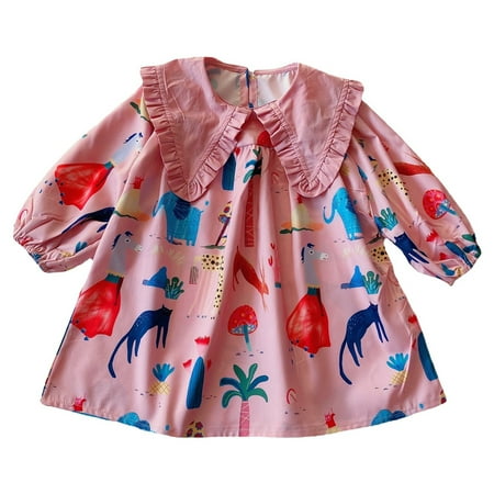 

ZRBYWB Toddler Kids Baby Girls Dress Pink Bubble Sleeve Painted Children s Dress Party Princess Dress Clothes Baby Girl Clothes