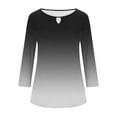 thumbnail image 6 of Olyvenn 3/4 Length Sleeve Womens Tops 2025 Spring Keyhole V Neck Casual Gradient Tunic T Shirts Summer Trendy Boho Floral Blouses Black XL, 6 of 6