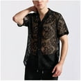 thumbnail image 4 of Mens Lace Shirt Summer Casual Floral See Through Short Sleeve Button Down Shirts, 4 of 9