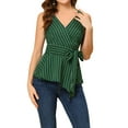thumbnail image 1 of INSPIRE CHIC Hauts d'Été pour Femmes Sans Manches à Encolure en V Portefeuille à Nouer à la Taille TP Vert Foncé, 1 of 7