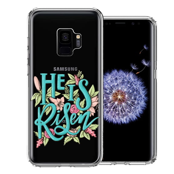 MUNDAZE for Samsung Galaxy S9 He Is Risen Text Easter Jesus Christian Flowers Double Layer Phone Case Cover