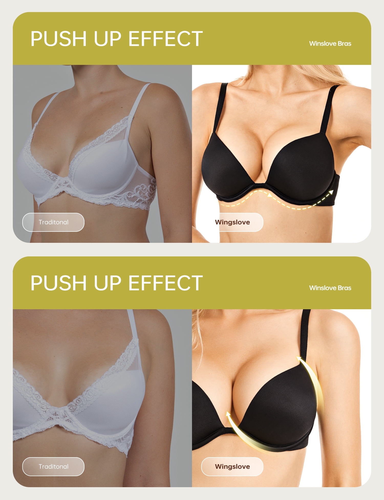 Wingslove Womens Push-up Bra Deep V Plunge Underwire T-Shirt Bra, Black 38D