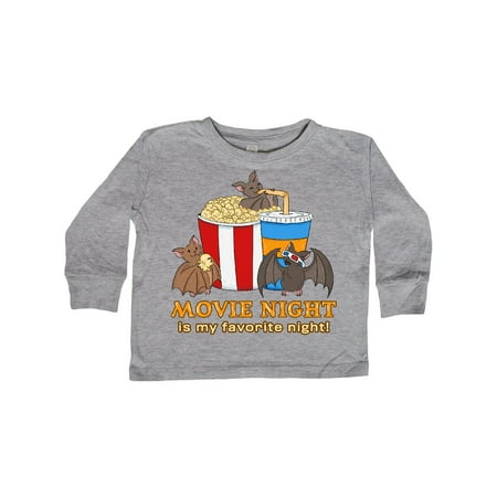 

Inktastic Movie Night Is My Favorite Night Bats with Popcorn and Soda Gift Toddler Boy or Toddler Girl Long Sleeve T-Shirt