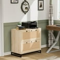 thumbnail image 3 of Ktaxon Wood Rattan 2-Drawer Lateral File Cabinet with Lock for Home Office, Lockable Filing Cabinet with Rustic Metal Handles, Oak, 3 of 8