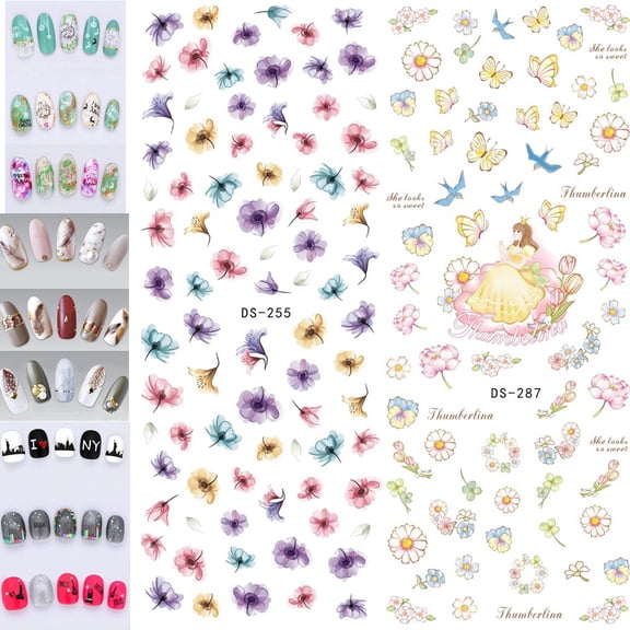 Joernso Flowers Feathers Butterflies Letters Pattern DIY Nail Art Sticker Manicure Tools