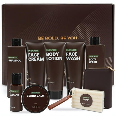 Body & Earth Men's Self-Care Gift Sets, 10Pcs Santal Grooming Kit with Bath and Body Wash, Christmas Birthday Gifts for Him