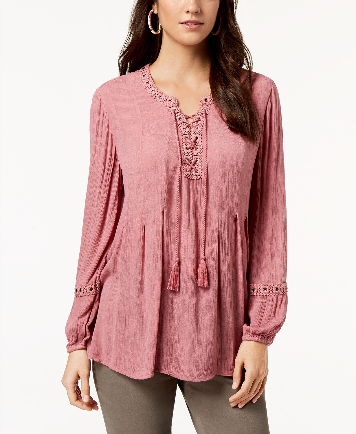 lace up peasant top