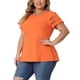 thumbnail image 4 of Blusas de verano sólidas de panel de encaje de manga corta para mujeres de tallas grandes Agnes Orinda 3X Naranja, 4 of 6
