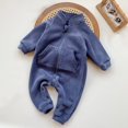 thumbnail image 2 of asjyhkr Fleece Rompers for Kid Boys Girls Full-Zip Jacket Long Sleeve Comfy Fall Winter Thermal Loungewear Bodysuit(3-9 Months,Blue), 2 of 8