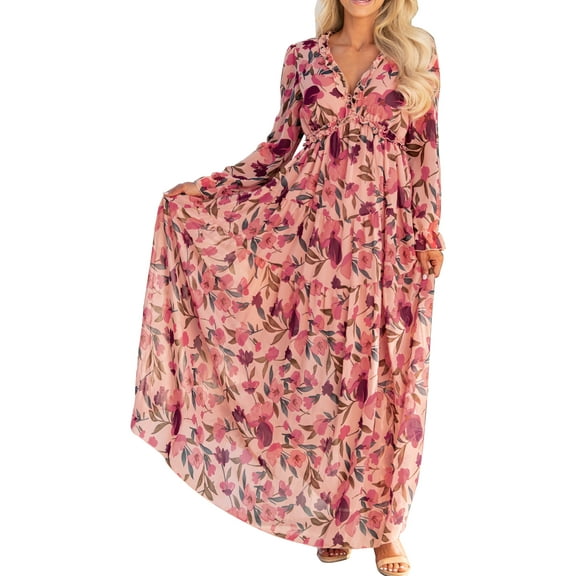 Dearlove Womens 2023 Spring Boho Elegant Maternity Dress Loose Evening Party Dress Long Sleeeve Maxi Dresses Red L