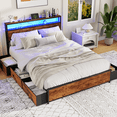 thumbnail image 2 of Tydimor Queen Bed Frame with 6 Storage Drawers, Metal Platform Bed Frame with 2-Tier Storage Headboard & LED, Built in Charging Station, Noise-Free, No Box Spring Needed, Rustic Brown, 2 of 9