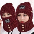thumbnail image 4 of Pnellth Winter Women Hat Letter Labeling Ears Protection Solid Color Stretch Plush Ball Buttons Decoration Scarf Beanie Hat Daily Wear, 4 of 8