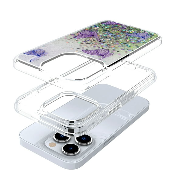 For iPhone 14 PRO Case Diamond Studded Butterfly Glitter Hybrid Phone Cover