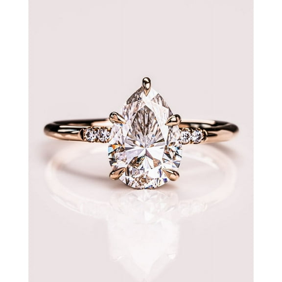 SOLITAIRE JEWELS 2.3CT Pear Cut Solitaire Moissanite Engagement Ring With Hidden Halo With Half Pave Setting Solid 10k Yellow Gold
