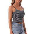 thumbnail image 4 of INSPIRE CHIC Womens Cotton Nightwear Striped Rib Cami Built-in Bra Stretchy Squared Neck Spaghetti Strap Pajama Tops L Black with White Stripe, 4 of 6