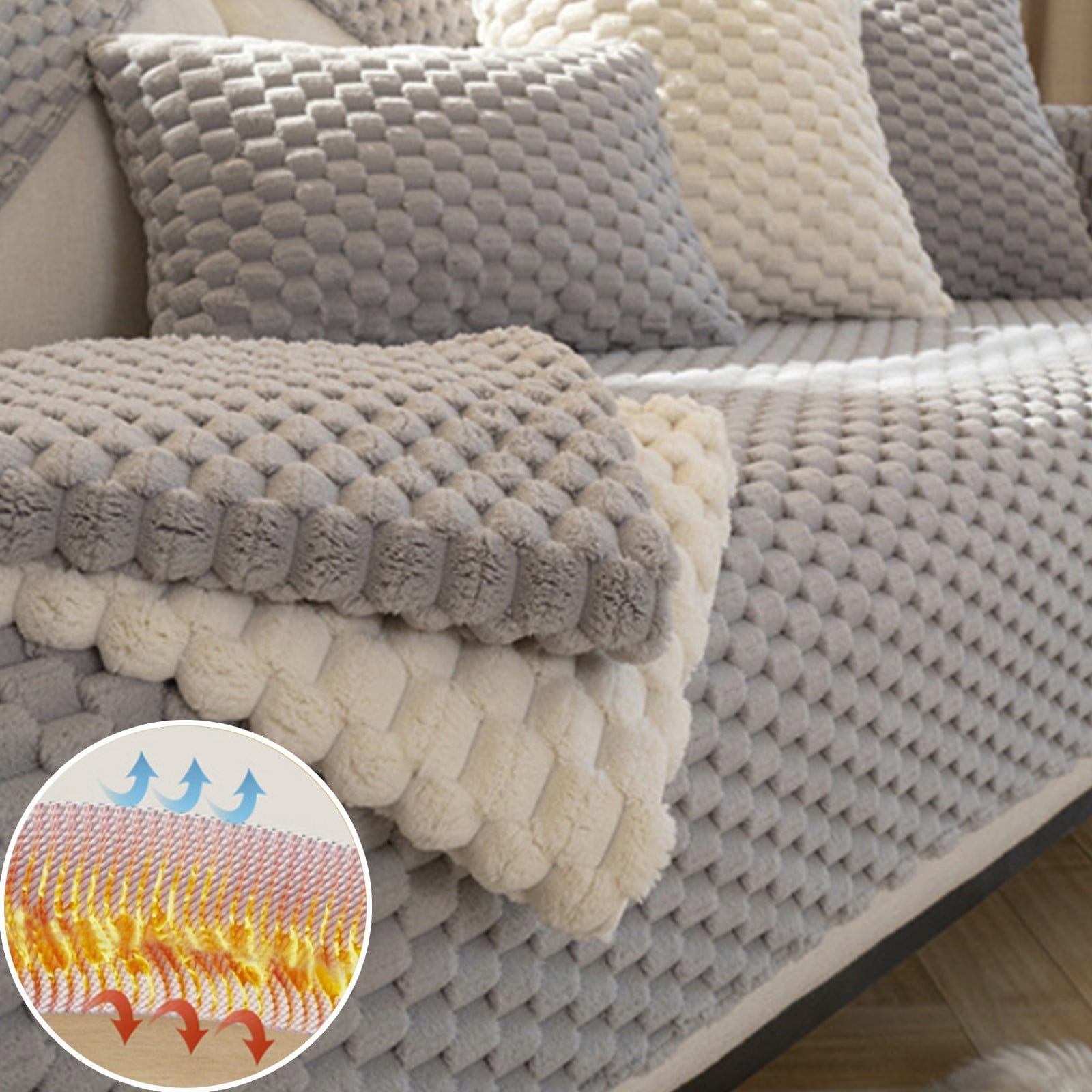 Non Slip Sofa Cover Washable for Seater Couch Cover, Thick Plush Sofa Cushion Protector, Soft Flocked Fabric Couch Cover for Pets and Home Use, 70.8 x 27.6 in