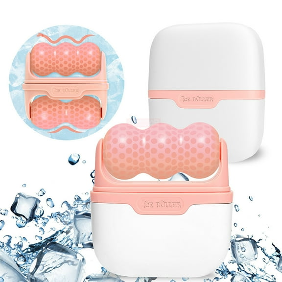 Ice Roller for Face and Eyes - Facial Skin Care Tools with 2 in 1 Roller and Travel Case to Reduce Puffiness and Relief Migraine, Pain. Women Gift Body Ice Roller, Prevents Wrinkles-Pink