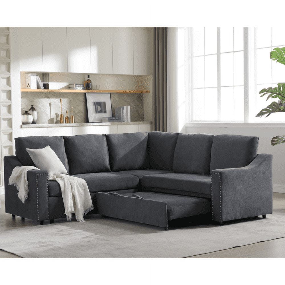 BSHTI L-Shaped Sofa with Pull-Out Sofa Bed,Corner Sofa,Living Room Furniture Set,Sleeper Sofa Bed,Corner Seat for Two with Broaching Sofa,Rivet DeChenille,Gray