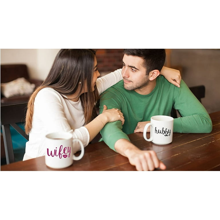 Wifey And Hubby - 11oz Ceramic Coffee Mug Couples Sets - Funny Couple Gifts  For Him And Her - Mr & Mrs Gift set - Husband And Wife Engagement Present -  Holiday