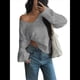 thumbnail image 3 of Suéter de Larga de Otoño para Mujer, Cuello en V, Informal, Ligero, de Punto Gris Oscuro M, 3 of 8