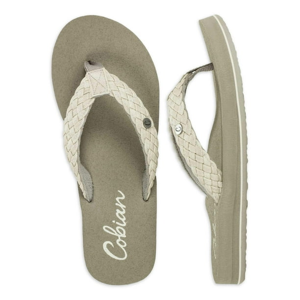 tan braided flip flops