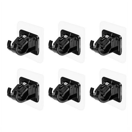 6Pcs Self Adhesive Curtain Rod Bracket Punch-Free Curtain Rod Clip Nail-Free Adjustable Shower Curtain Rod Hanging Hooks,6 x Hanging Rod Clamp Hooks,Black