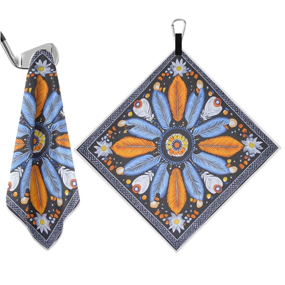 Haosy 2 Pack Magnetic Golf Towel Absorbent Microfiber Waffle Pattern Carabiner Clip Golf Towel 18" x 18", Blue Orange White Feather