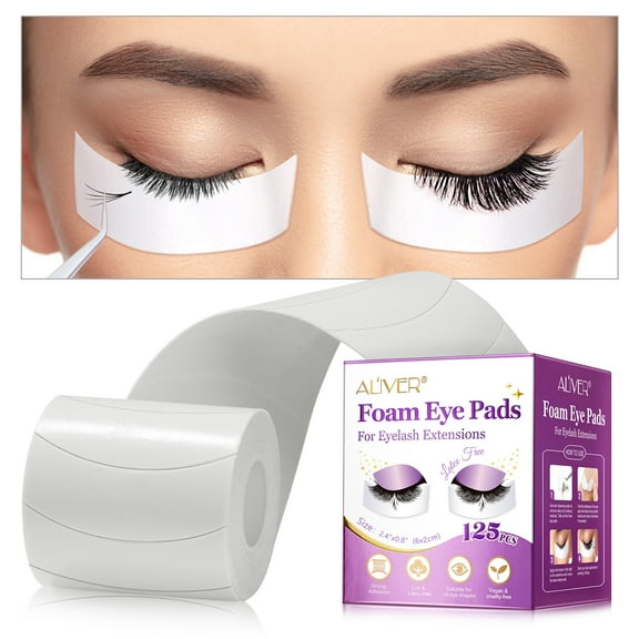 Aliver Foam Eye Pads for Eyelash Extensions-125 PCS Pre-cut Foam Tape for Lash Extensions,Lash Lifts and Lash Tints-2.4'' x 0.8''
