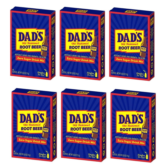 Dad's Old Fashioned Root Beer - Singles To Go Sugar Free Powdered Drink Mix - Pack of 6-6 Boxes with 6 Sticks Per Box - 36 Total Packets - Low Calorie