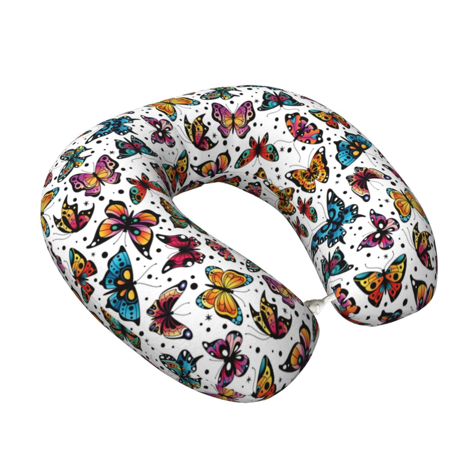 Xecao Cute Butterfly Print Memory Foam Cervical Neck Pillow Versatile U-Shaped Pillows for Home,Office,Camping,Travelling,Soft Washable Cover