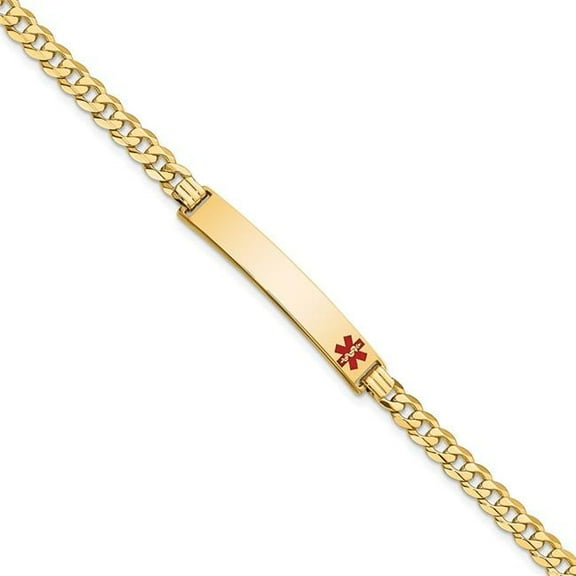Primal Gold 14 Karat Yellow Gold Medical Red Enamel Curb Link ID Bracelet
