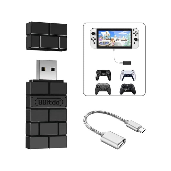 8BitDo USB Wireless Controller Adapter 2 Converter Dongle for Switch/Switch OLED,Steam Deck,Windows,Raspberry Pi, macOS, PS5/PS4/PS3 Controller,Xbox Series X/S,Xbox One Bluetooth Controller, OTG Cab