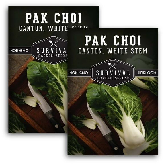 2 Packs Canton White Stem Pak Choi or Bok Choy Seed - Non-GMO Heirloom Full Sun Biennial Vegetable