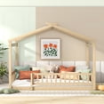 thumbnail image 2 of Bellemave Full Size House Floor Bed, Wooden Montessori Full Bed with Fence Railings and Support Slats, No Box Spring Needed (Natural), 2 of 7