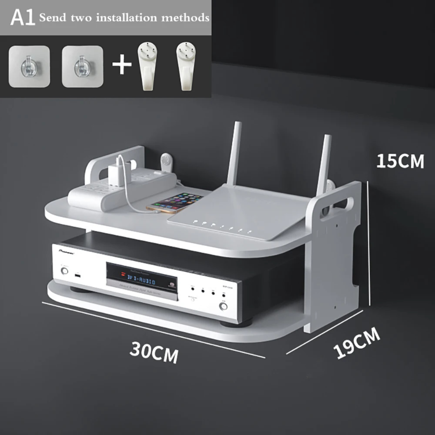 JINZHSF Elegant Wall Mount Aluminum Single-Layer Space-Saving Storage TV Box Router Shelf Set-Top Box Bracket Holder Mini PC DVD Player Stand Rack