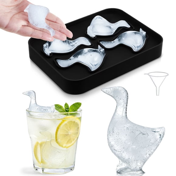 Molde for cubitos de hielo de ganso 3D con embudo - Bandeja de cubitos de hielo de silicona for whisky, cócteles, bourbon y brandy - Formas divertidas y lindos regalos for hombres y mujeres