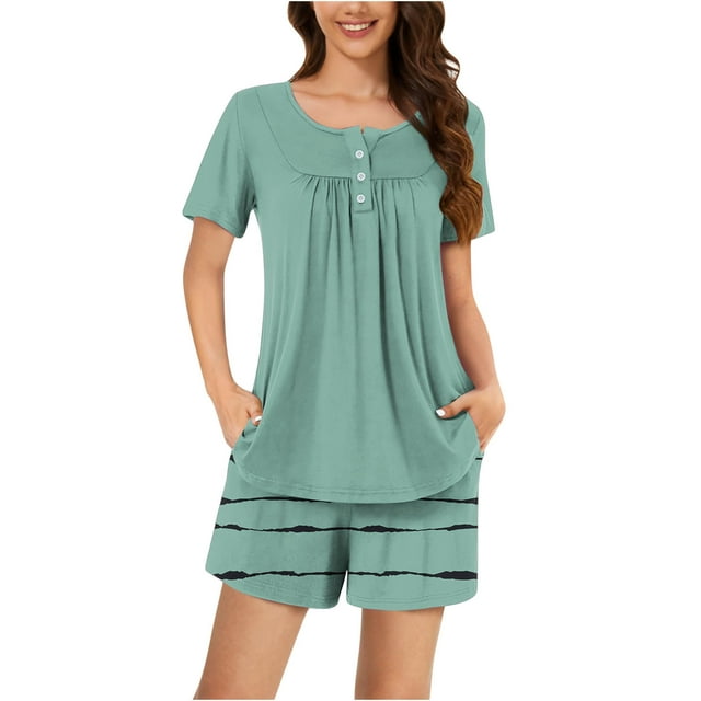 Birdeem Ensembles de Pyjama pour Femmes 2 Pcs Femmes Décontracté Col Rond Imprimé Manches Courtes Blouse Mode Pantalon Ensemble de Pyjama