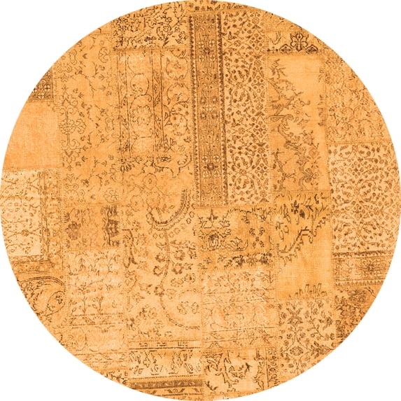 Ahgly Company Indoor Round Patchwork Orange Transitional Area Rugs, 7' Round