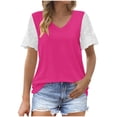 thumbnail image 2 of Teissuly Fashion Woman Casual V-Neck Vintage Solid Mesh Blouse Short Sleeve T-Shirt Summer Tops, 2 of 7