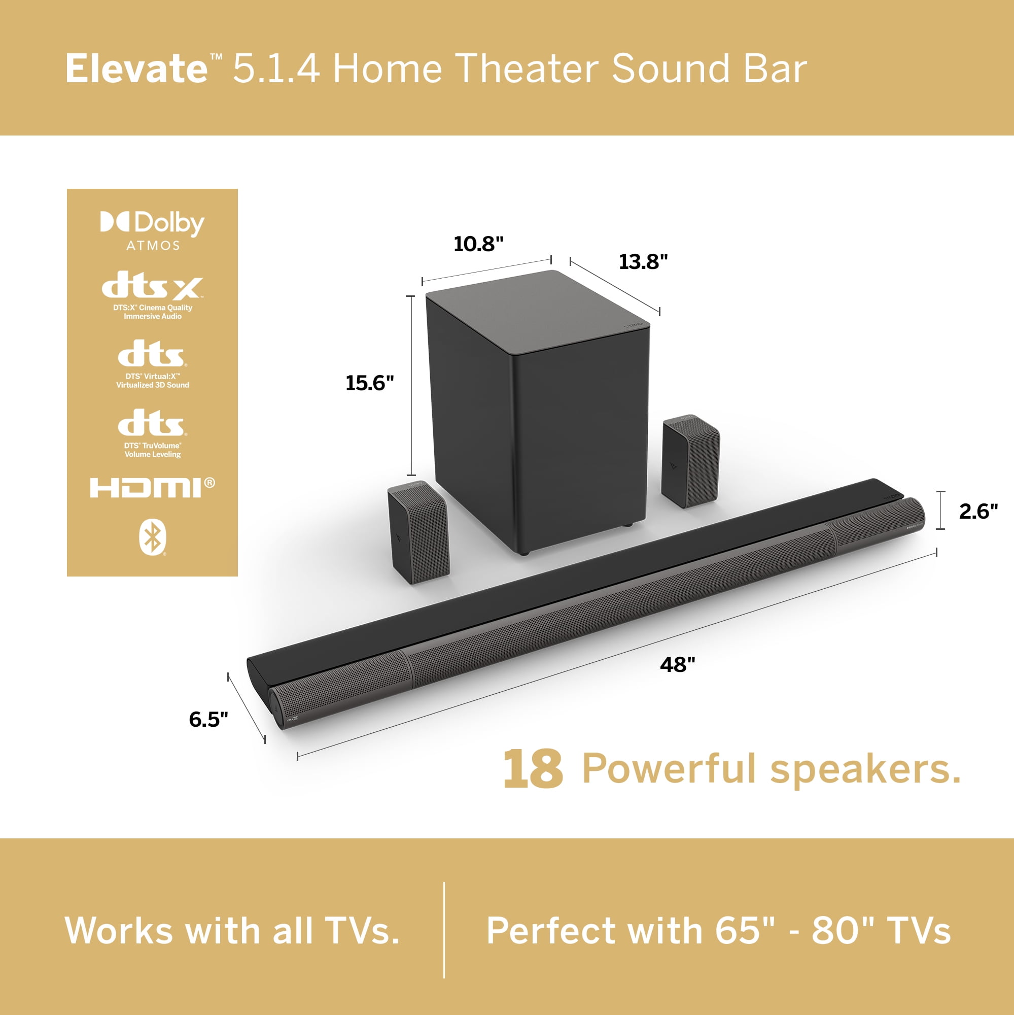 VIZIO Elevate 5.1.4 Theater Sound Bar with Dolby Atmos - P514a-H6 - Walmart.com