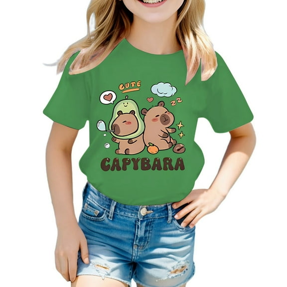 YUEHUA Back To Sch ool Clothes for Teen Girls Girls' Round Neck Cartoon Animal Patterned Printed Loose Casual Short Sleeved T Shirt, Size 12-14 Years