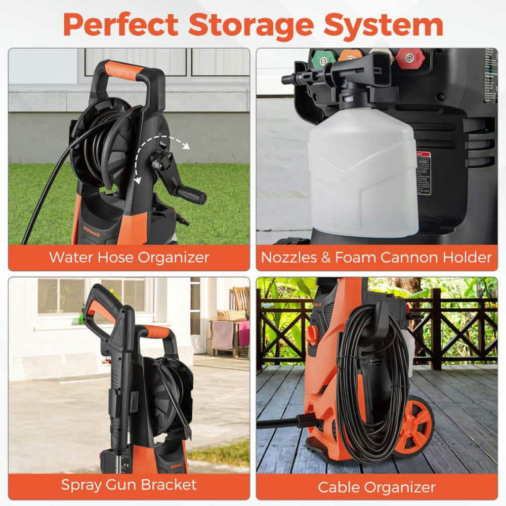 Spaco 2150 PSI 1.2GPM Electric Pressure Washer, Pressure Washer with 4 Quick Connect Nozzles and Foam Cannon, Orange