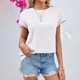 thumbnail image 3 of Top elegante holgado de cuello redondo y manga corta para mujer: camiseta básica informal de verano, hombros regulares, 3 of 7